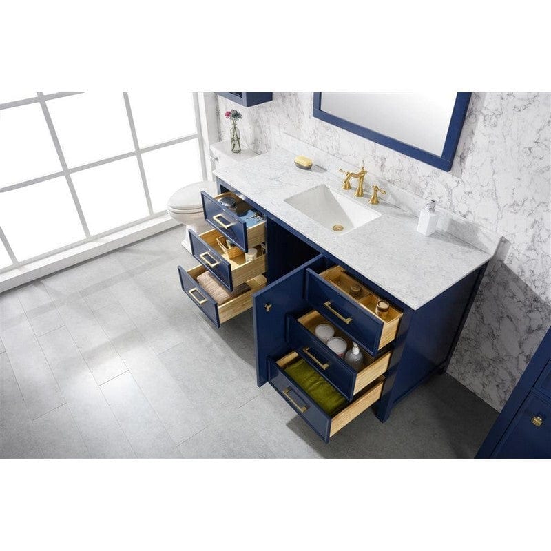 Legion Furniture WLF2160S-B 60 Inch Blue Finish Single Sink Vanity Cabinet with Carrara White Top - Backyard Provider