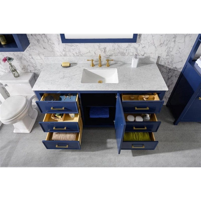 Legion Furniture WLF2160S-B 60 Inch Blue Finish Single Sink Vanity Cabinet with Carrara White Top - Backyard Provider