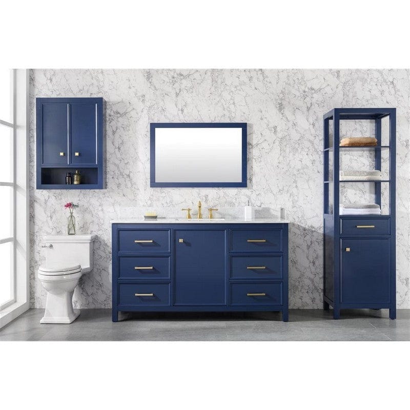 Legion Furniture WLF2160S-B 60 Inch Blue Finish Single Sink Vanity Cabinet with Carrara White Top - Backyard Provider