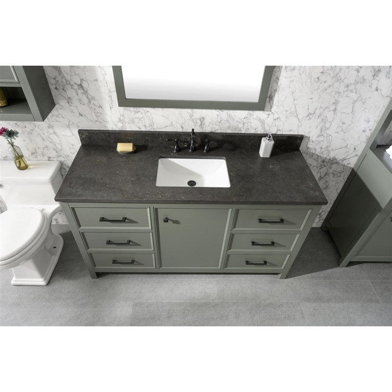 Legion Furniture WLF2160S-PG 60 Inch Pewter Green Finish Single Sink Vanity Cabinet with Blue Lime Stone Top - Backyard Provider