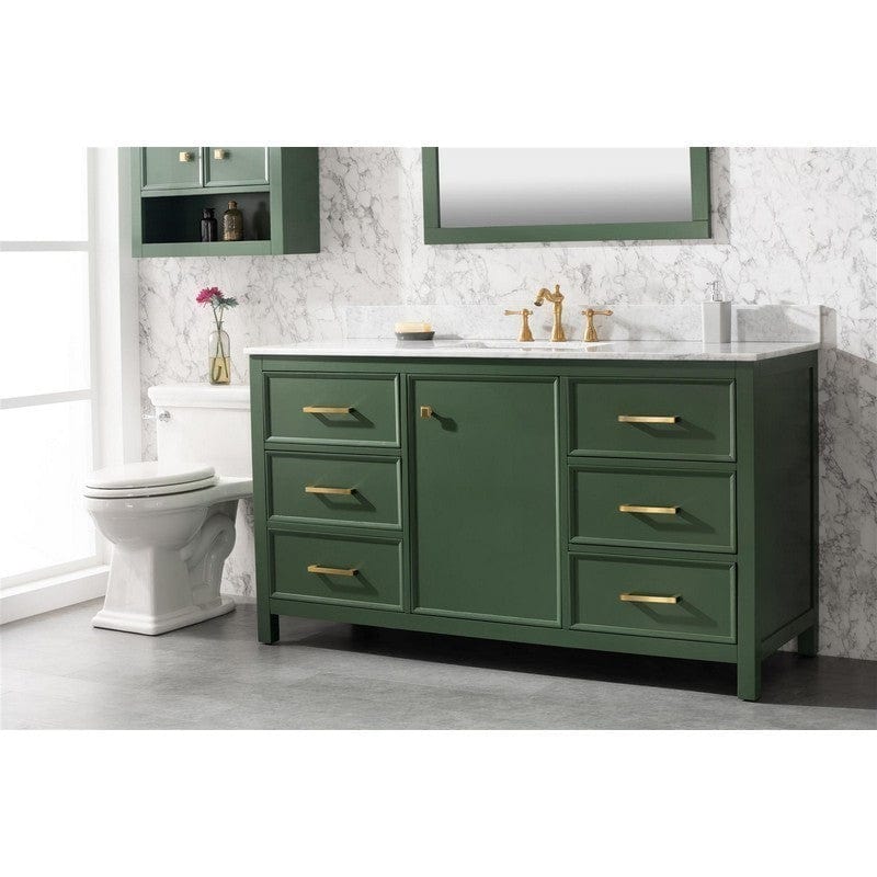 Legion Furniture WLF2160S-VG 60 Inch Vogue Green Finish Single Sink Vanity Cabinet with Carrara White Top - Backyard Provider