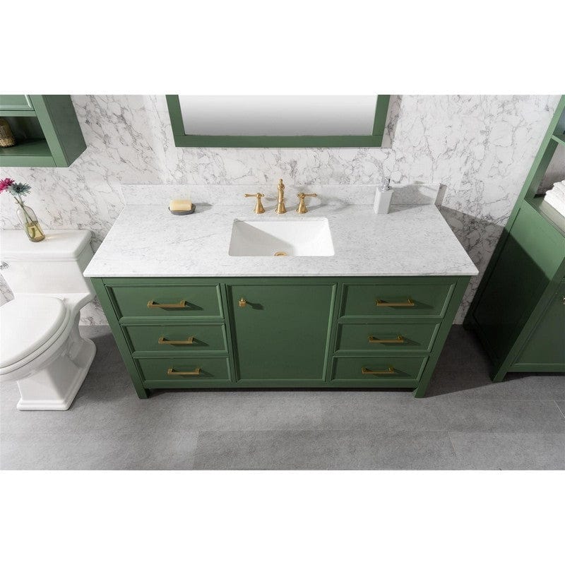 Legion Furniture WLF2160S-VG 60 Inch Vogue Green Finish Single Sink Vanity Cabinet with Carrara White Top - Backyard Provider