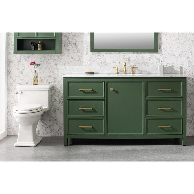 Legion Furniture WLF2160S-VG 60 Inch Vogue Green Finish Single Sink Vanity Cabinet with Carrara White Top - Backyard Provider