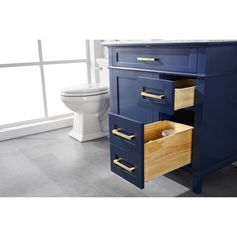 Legion Furniture WLF2236-B 36 Inch Blue Finish Sink Vanity Cabinet with Carrara White Top - Backyard Provider