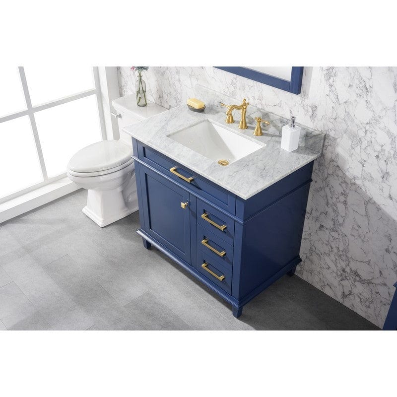 Legion Furniture WLF2236-B 36 Inch Blue Finish Sink Vanity Cabinet with Carrara White Top - Backyard Provider