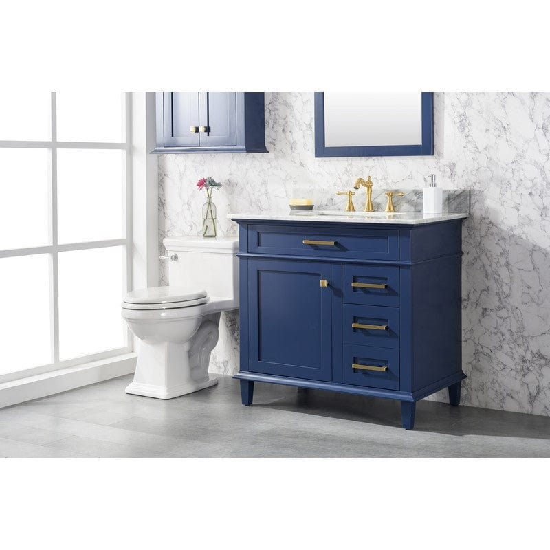 Legion Furniture WLF2236-B 36 Inch Blue Finish Sink Vanity Cabinet with Carrara White Top - Backyard Provider