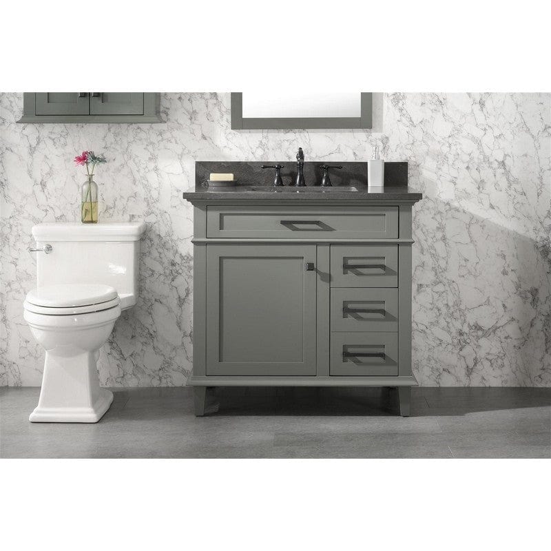 Legion Furniture WLF2236-PG 36 Inch Pewter Green Finish Sink Vanity Cabinet with Blue Lime Stone Top - Backyard Provider