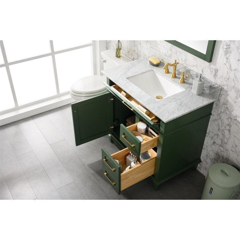 Legion Furniture WLF2236-VG 36 Inch Vogue Green Finish Sink Vanity Cabinet with Carrara White Top - Backyard Provider