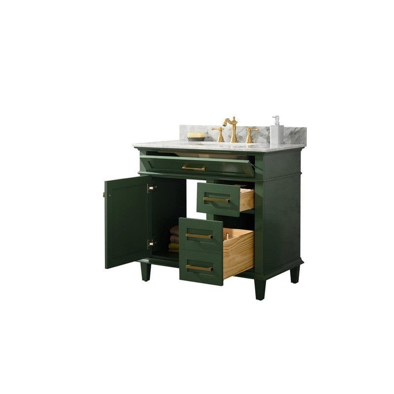 Legion Furniture WLF2236-VG 36 Inch Vogue Green Finish Sink Vanity Cabinet with Carrara White Top - Backyard Provider