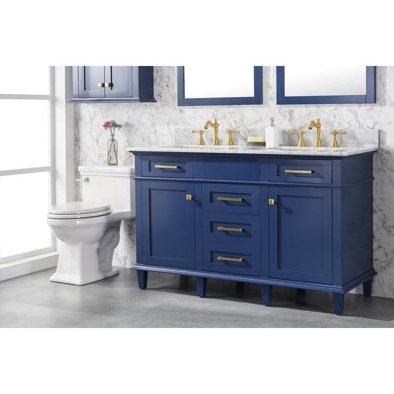 Legion Furniture WLF2254-B 54 Inch Blue Finish Double Sink Vanity Cabinet with Carrara White Top - Backyard Provider