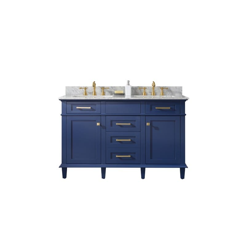 Legion Furniture WLF2254-B 54 Inch Blue Finish Double Sink Vanity Cabinet with Carrara White Top - Backyard Provider