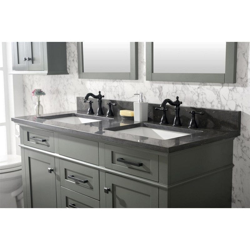 Legion Furniture WLF2254-PG 54 Inch Pewter Green Finish Double Sink Vanity Cabinet with Blue Lime Stone Top - Backyard Provider