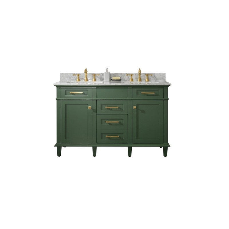 Legion Furniture WLF2254-VG 54 Inch Vogue Green Finish Double Sink Vanity Cabinet with Carrara White Top - Backyard Provider