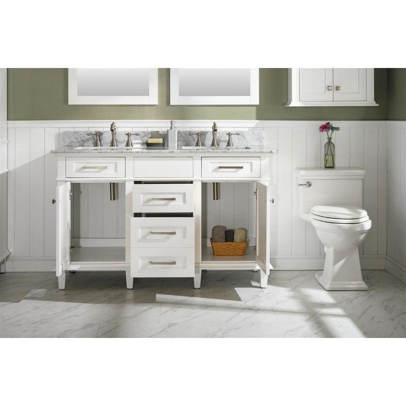 Legion Furniture WLF2254-W 54 Inch White Finish Double Sink Vanity Cabinet with Carrara White Top - Backyard Provider