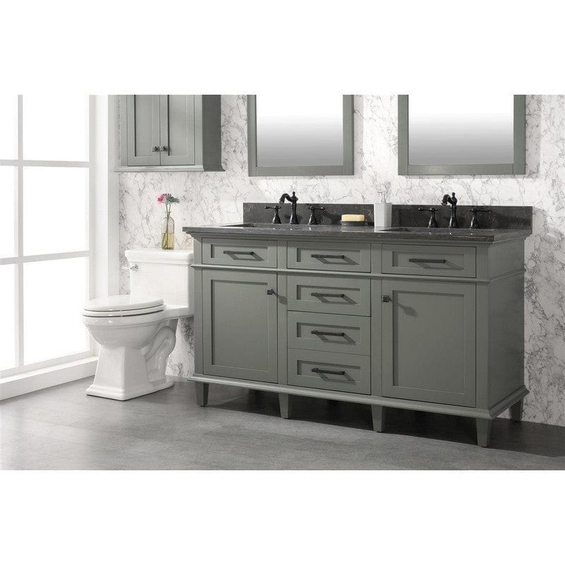 Legion Furniture WLF2260D-PG 60 Inch Pewter Green Finish Double Sink Vanity Cabinet with Blue Lime Stone Top - Backyard Provider