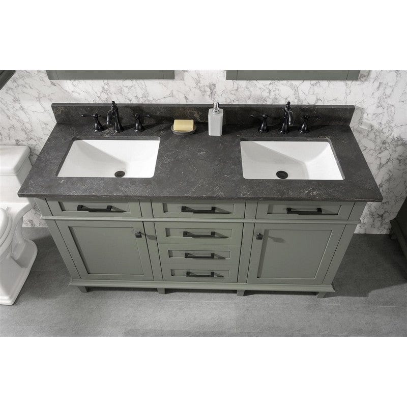 Legion Furniture WLF2260D-PG 60 Inch Pewter Green Finish Double Sink Vanity Cabinet with Blue Lime Stone Top - Backyard Provider