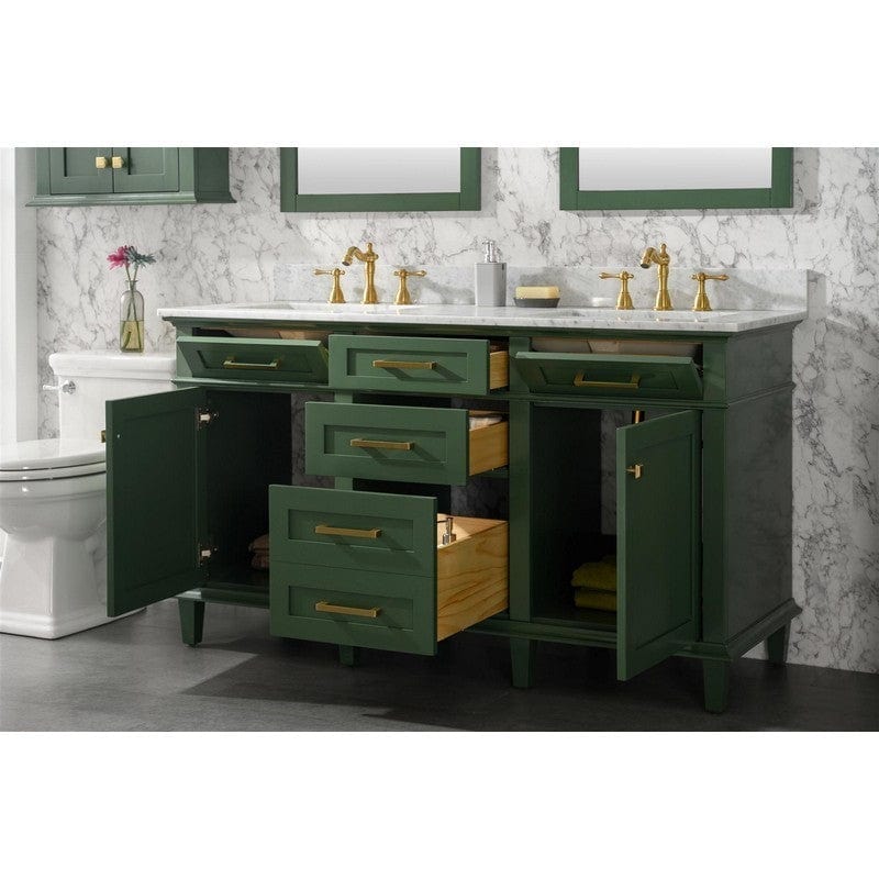 Legion Furniture WLF2260D-VG 60 Inch Vogue Green Finish Double Sink Vanity Cabinet with Carrara White Top - Backyard Provider