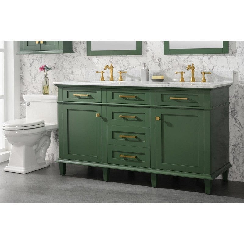 Legion Furniture WLF2260D-VG 60 Inch Vogue Green Finish Double Sink Vanity Cabinet with Carrara White Top - Backyard Provider