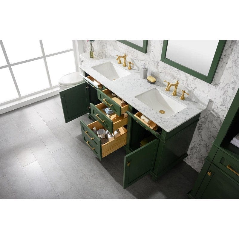 Legion Furniture WLF2260D-VG 60 Inch Vogue Green Finish Double Sink Vanity Cabinet with Carrara White Top - Backyard Provider