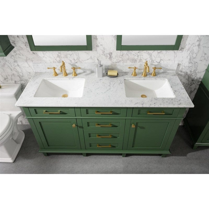 Legion Furniture WLF2260D-VG 60 Inch Vogue Green Finish Double Sink Vanity Cabinet with Carrara White Top - Backyard Provider