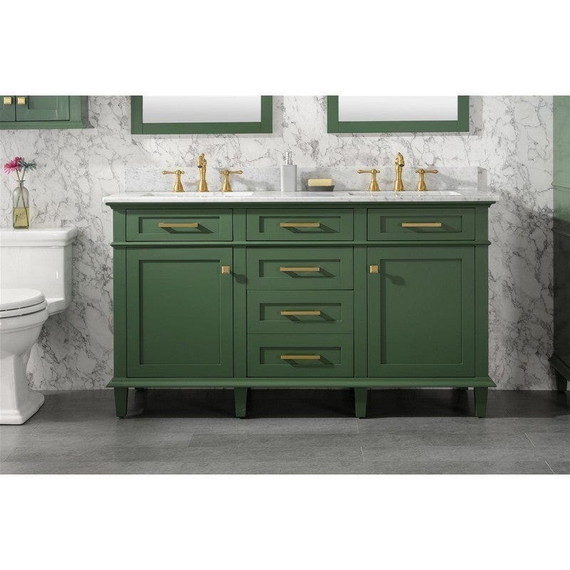 Legion Furniture WLF2260D-VG 60 Inch Vogue Green Finish Double Sink Vanity Cabinet with Carrara White Top - Backyard Provider