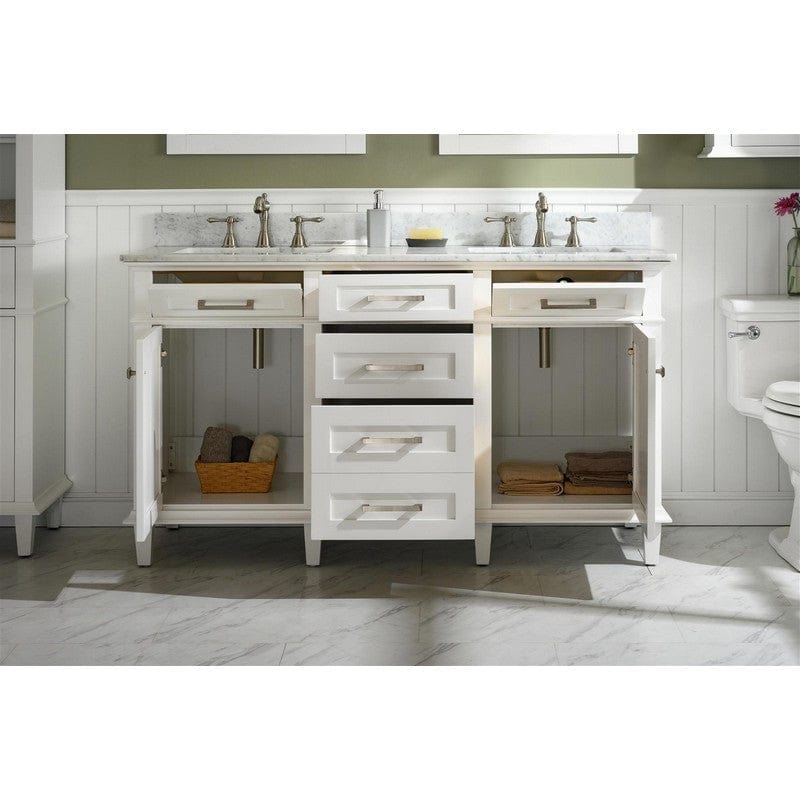 Legion Furniture WLF2260D-W 60 Inch White Finish Double Sink Vanity Cabinet with Carrara White Top - Backyard Provider