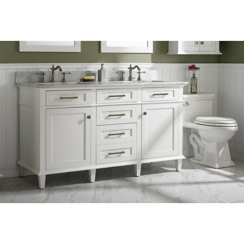 Legion Furniture WLF2260D-W 60 Inch White Finish Double Sink Vanity Cabinet with Carrara White Top - Backyard Provider