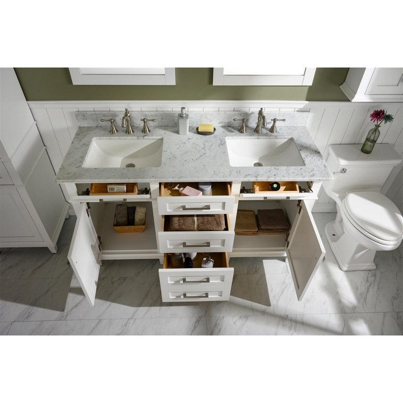 Legion Furniture WLF2260D-W 60 Inch White Finish Double Sink Vanity Cabinet with Carrara White Top - Backyard Provider