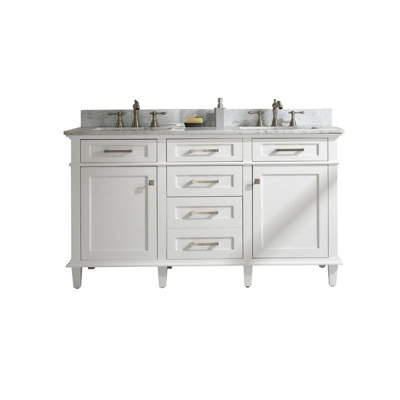 Legion Furniture WLF2260D-W 60 Inch White Finish Double Sink Vanity Cabinet with Carrara White Top - Backyard Provider