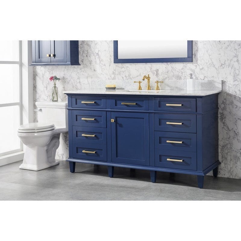 Legion Furniture WLF2260S-B 60 Inch Blue Finish Single Sink Vanity Cabinet with Carrara White Top - Backyard Provider