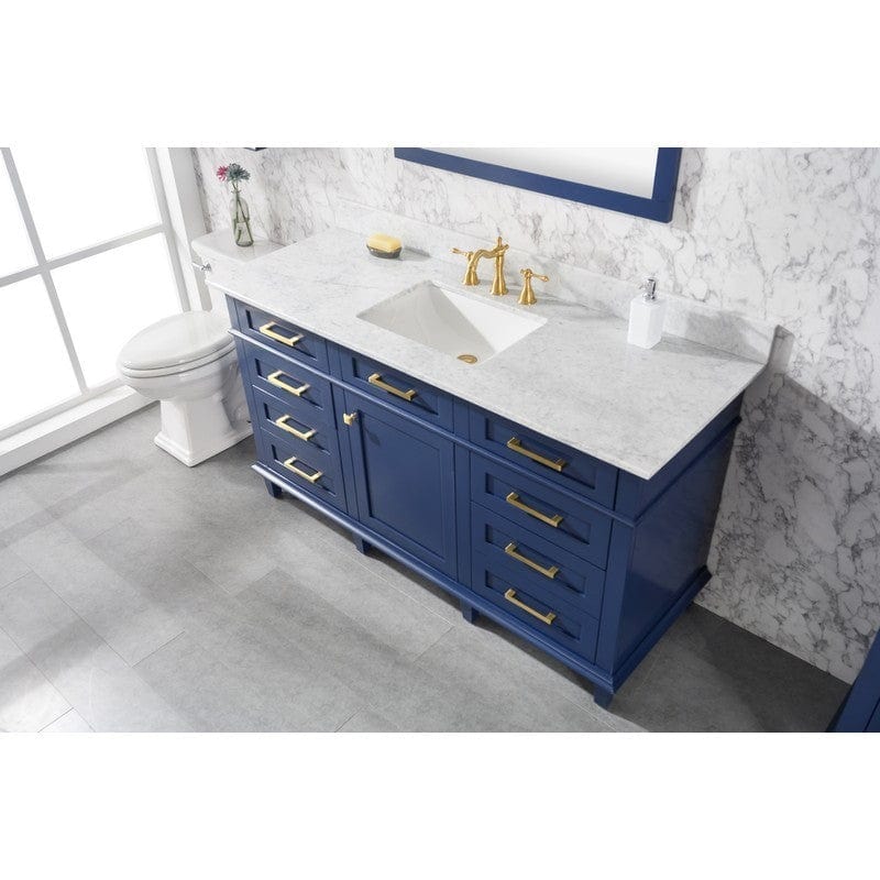 Legion Furniture WLF2260S-B 60 Inch Blue Finish Single Sink Vanity Cabinet with Carrara White Top - Backyard Provider