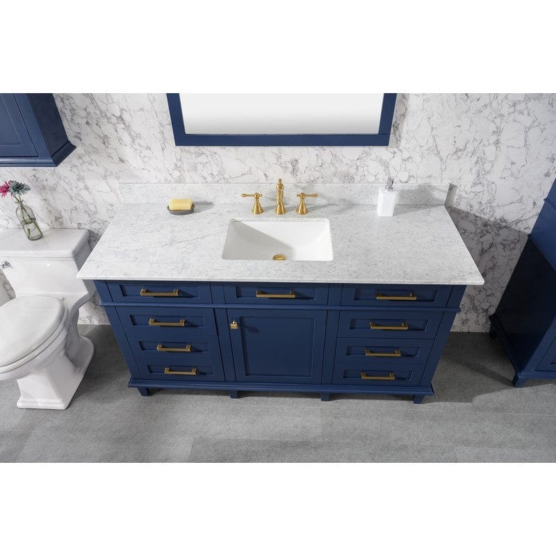 Legion Furniture WLF2260S-B 60 Inch Blue Finish Single Sink Vanity Cabinet with Carrara White Top - Backyard Provider