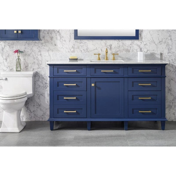 Legion Furniture WLF2260S-B 60 Inch Blue Finish Single Sink Vanity Cabinet with Carrara White Top - Backyard Provider