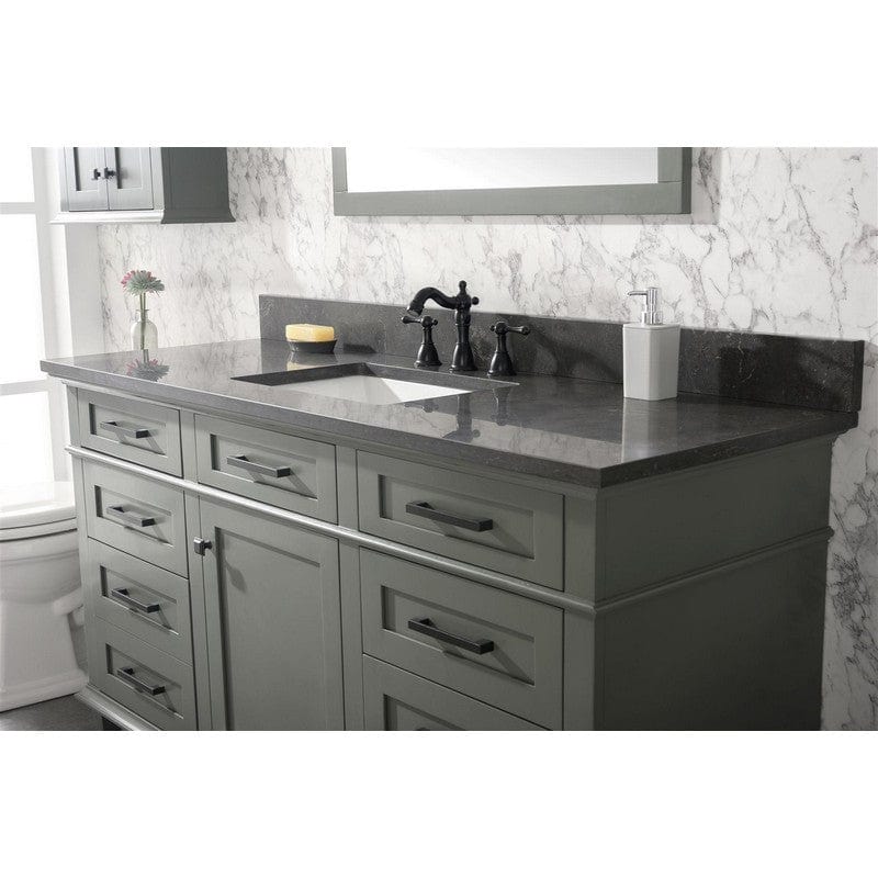 Legion Furniture WLF2260S-PG 60 Inch Pewter Green Finish Single Sink Vanity Cabinet with Blue Lime Stone Top - Backyard Provider