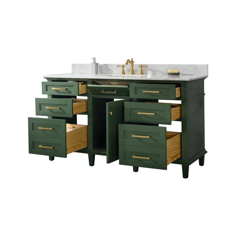 Legion Furniture WLF2260S-VG 60 Inch Vogue Green Finish Single Sink Vanity Cabinet with Carrara White Top - Backyard Provider