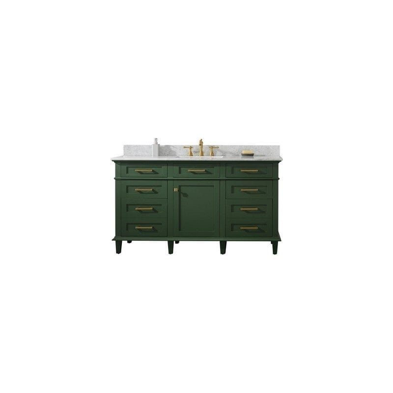 Legion Furniture WLF2260S-VG 60 Inch Vogue Green Finish Single Sink Vanity Cabinet with Carrara White Top - Backyard Provider