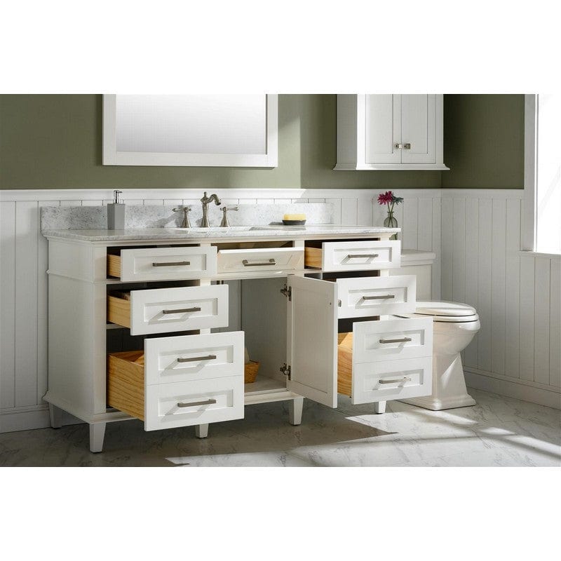 Legion Furniture WLF2260S-W 60 Inch White Finish Single Sink Vanity Cabinet with Carrara White Top - Backyard Provider