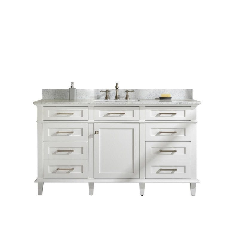 Legion Furniture WLF2260S-W 60 Inch White Finish Single Sink Vanity Cabinet with Carrara White Top - Backyard Provider