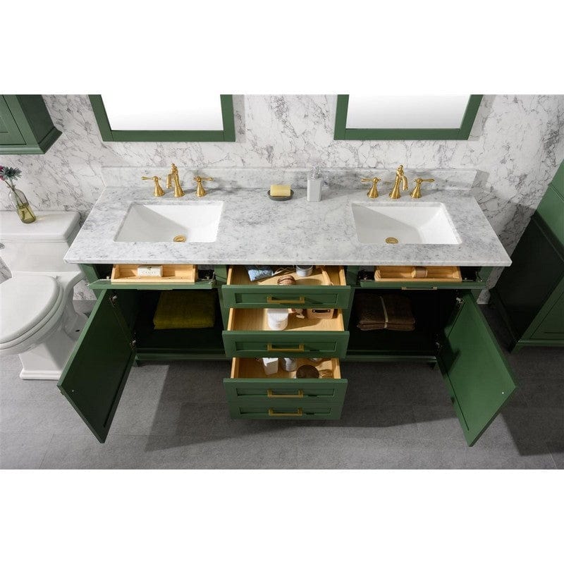 Legion Furniture WLF2272-VG 72 Inch Vogue Green Double Single Sink Vanity Cabinet with Carrara White Top - Backyard Provider