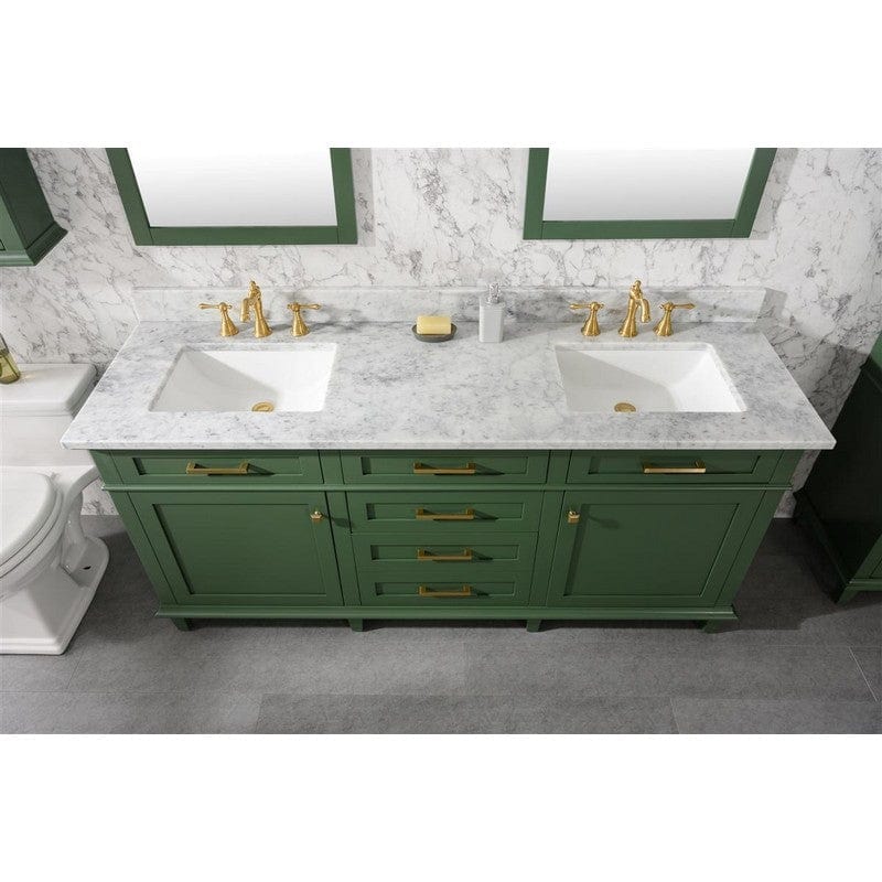 Legion Furniture WLF2272-VG 72 Inch Vogue Green Double Single Sink Vanity Cabinet with Carrara White Top - Backyard Provider