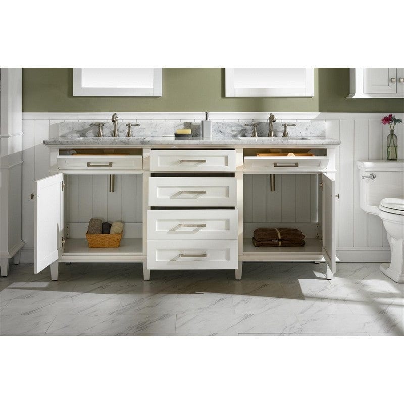 Legion Furniture WLF2272-W 72 Inch White Double Single Sink Vanity Cabinet with Carrara White Top - Backyard Provider