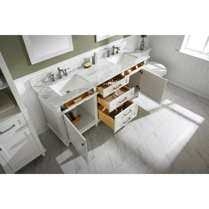 Legion Furniture WLF2272-W 72 Inch White Double Single Sink Vanity Cabinet with Carrara White Top - Backyard Provider