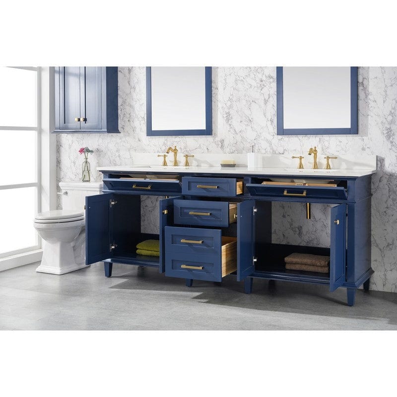 Legion Furniture WLF2280-B 80 Inch Blue Double Sink Vanity Cabinet with Carrara White Quartz Top - Backyard Provider