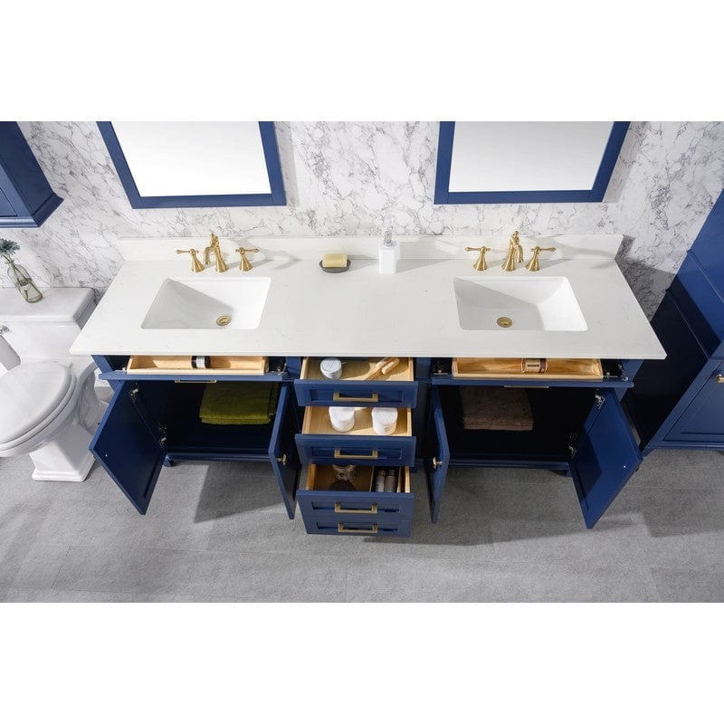 Legion Furniture WLF2280-B 80 Inch Blue Double Sink Vanity Cabinet with Carrara White Quartz Top - Backyard Provider