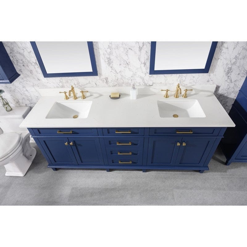 Legion Furniture WLF2280-B 80 Inch Blue Double Sink Vanity Cabinet with Carrara White Quartz Top - Backyard Provider