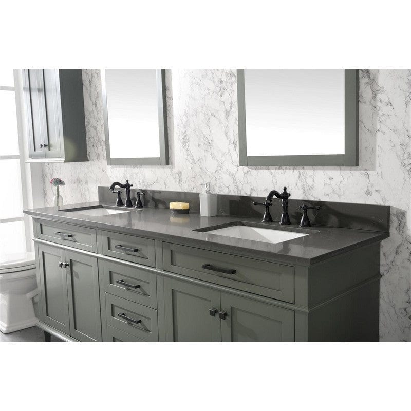 Legion Furniture WLF2280-PG 80 Inch Pewter Green Double Single Sink Vanity Cabinet with Blue Lime Stone Quartz Top - Backyard Provider