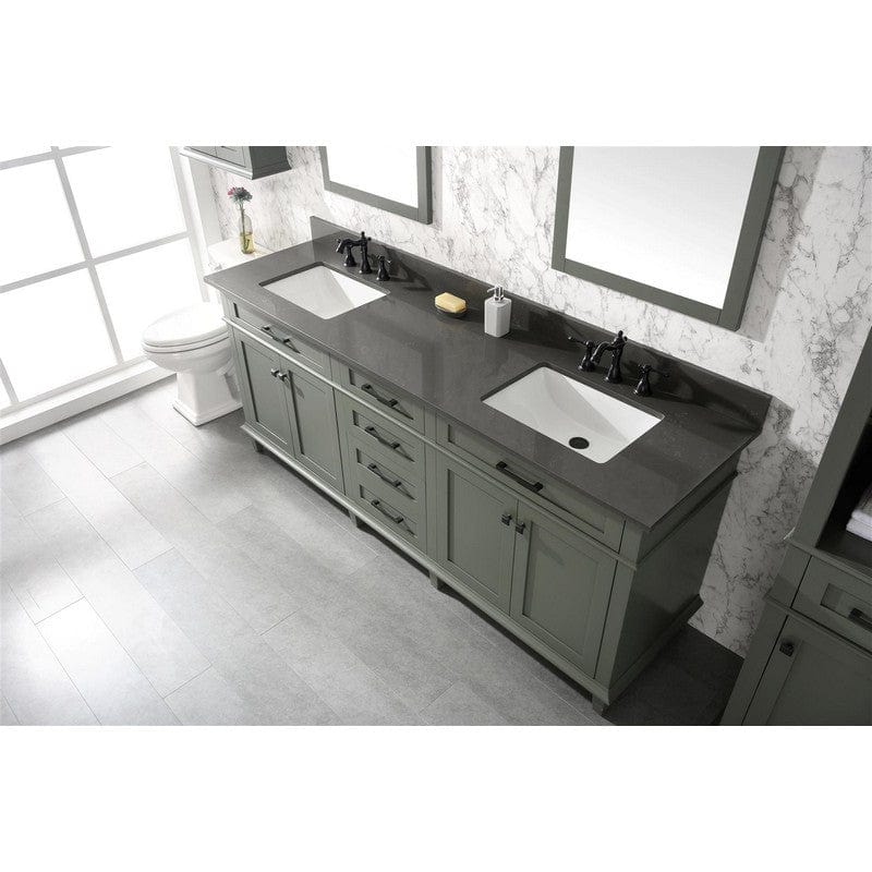 Legion Furniture WLF2280-PG 80 Inch Pewter Green Double Single Sink Vanity Cabinet with Blue Lime Stone Quartz Top - Backyard Provider