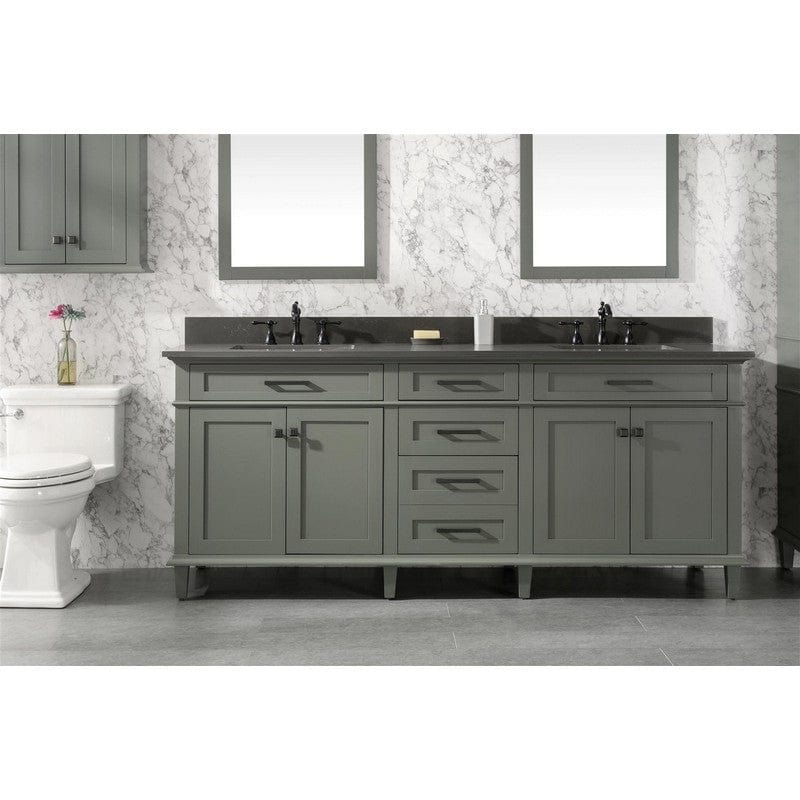 Legion Furniture WLF2280-PG 80 Inch Pewter Green Double Single Sink Vanity Cabinet with Blue Lime Stone Quartz Top - Backyard Provider