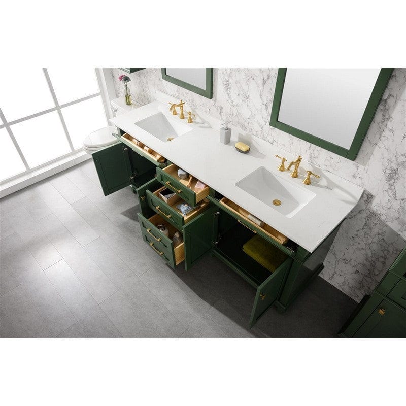 Legion Furniture WLF2280-VG 80 Inch Vogue Green Double Single Sink Vanity Cabinet with Carrara White Quartz Top - Backyard Provider