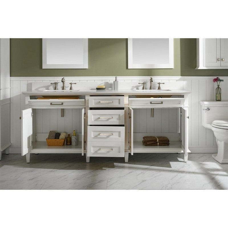 Legion Furniture WLF2280-W 80 Inch White Double Single Sink Vanity Cabinet with Carrara White Quartz Top - Backyard Provider